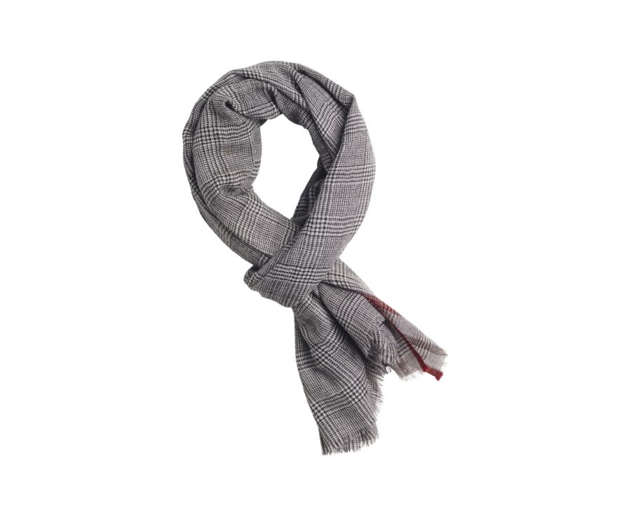 Men’s Wool Scarf – Grey and Red Checks
