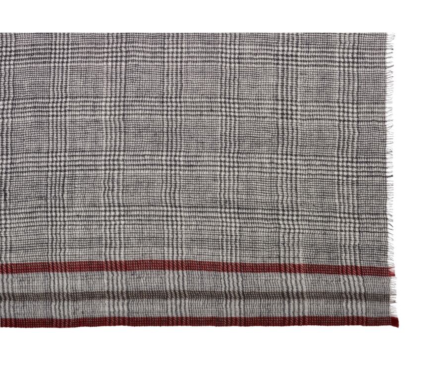 Men’s Wool Scarf – Grey and Red Checks