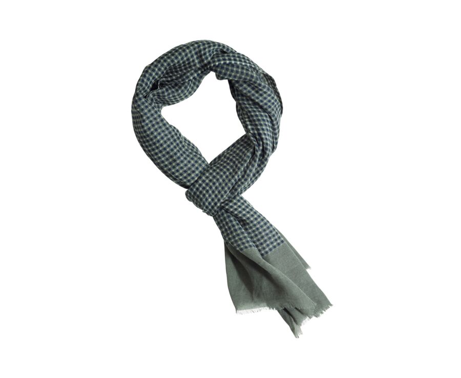 Men's khaki & indigo checked woolen scarf