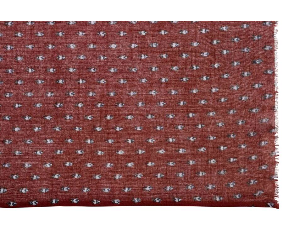 Men's brick red woolen scarf with beige pattern