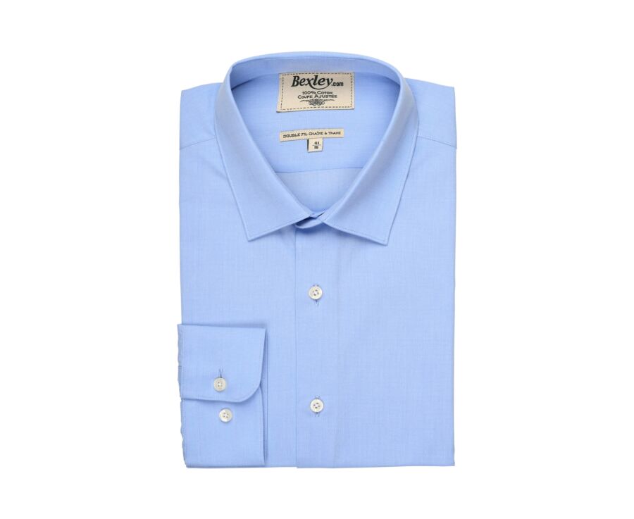 Blue shirt 100% cotton - Straight collar - MAXIME CLASSIC
