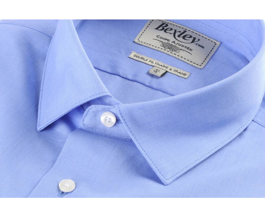 Blue shirt 100% cotton - Straight collar - MAXIME CLASSIC