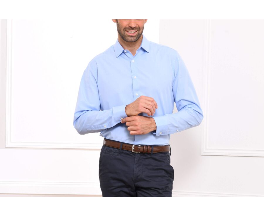 Blue shirt 100% cotton - Straight collar - MAXIME CLASSIC