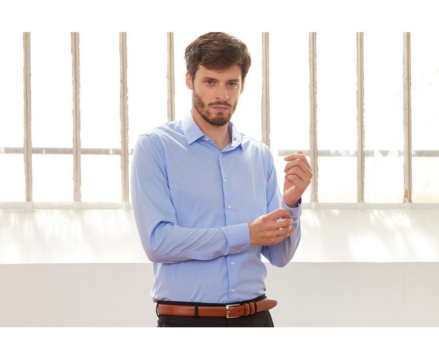 Blue sky shirt 100% cotton - Straight collar - MAXIME CLASSIC