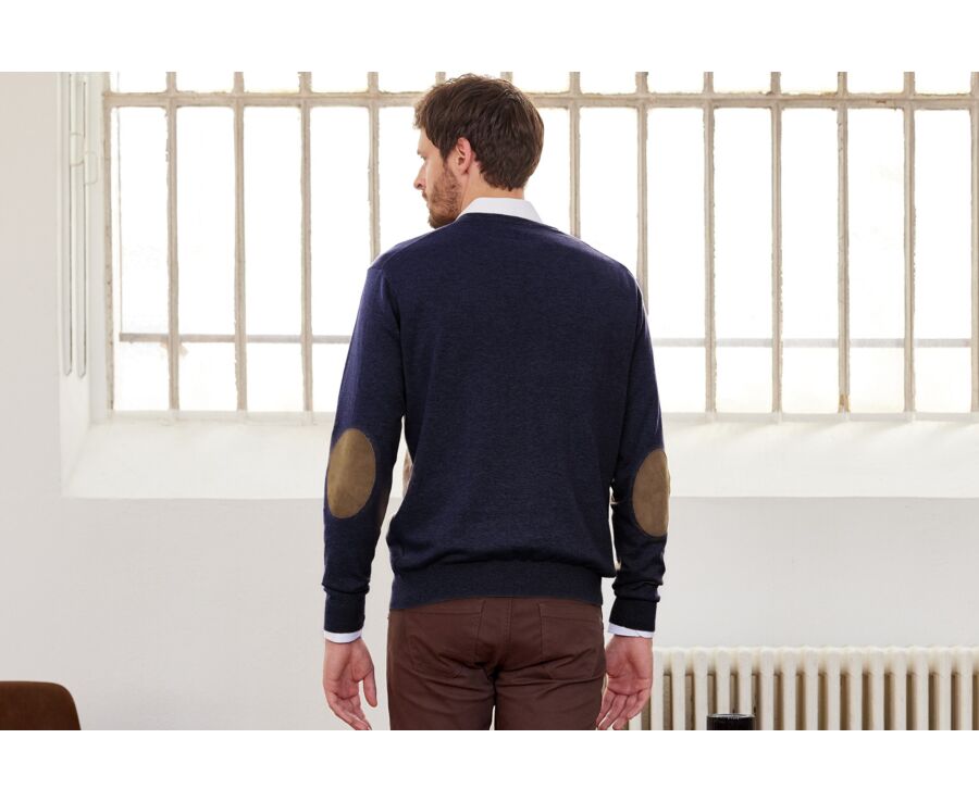 Navy organic cotton/cashmere thin v-neck jumper - VADIM