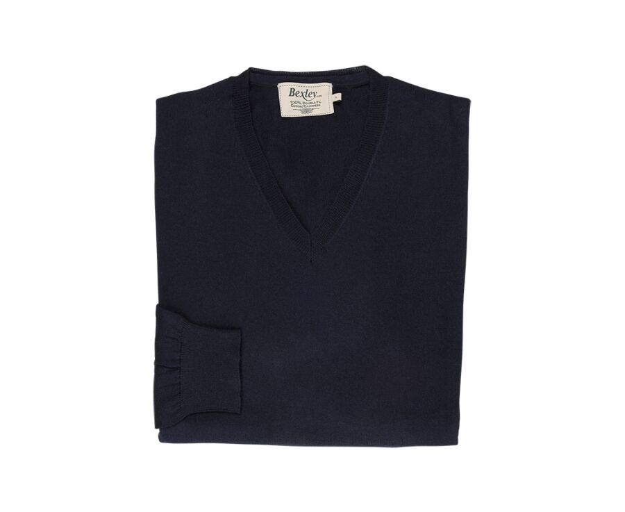 Navy organic cotton/cashmere thin v-neck jumper - VADIM