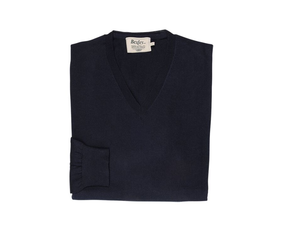 Navy cotton/cashmere thin v-neck jumper - VADIM