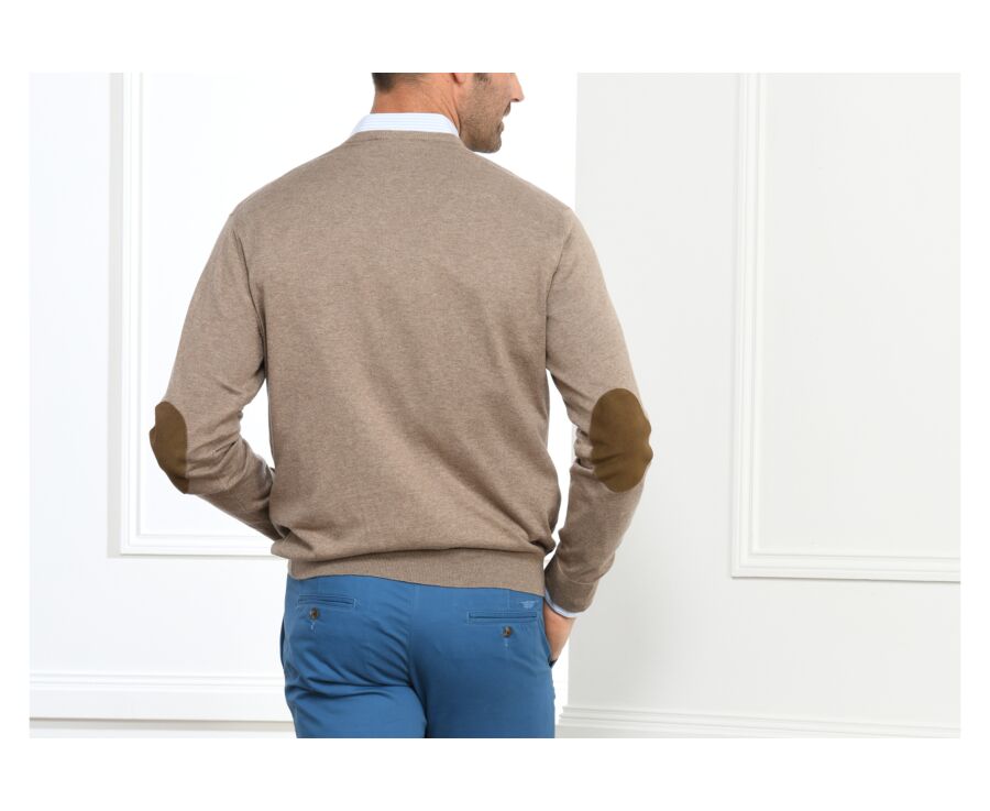 Taupe Melange cotton/cashmere thin v-neck jumper - VADIM