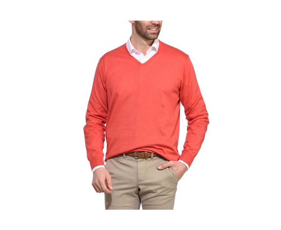 Fire orange cotton/cashmere v-neck jumper - VADIM