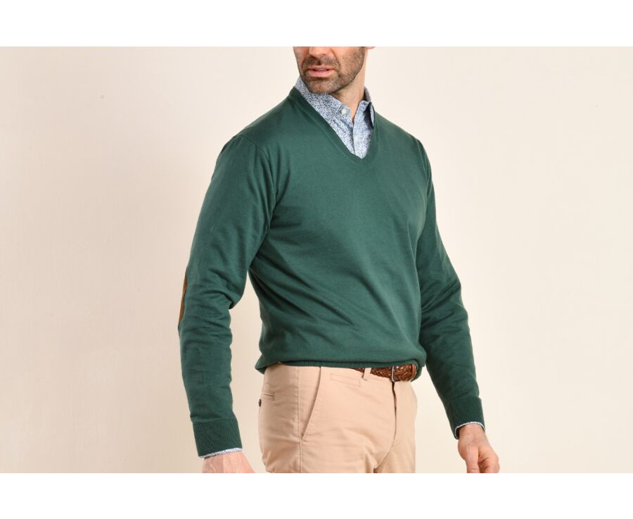 Dark Green cotton/cashmere thin v-neck jumper - VADIM