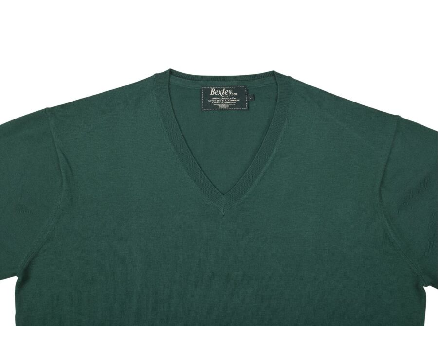 Dark Green cotton/cashmere thin v-neck jumper - VADIM