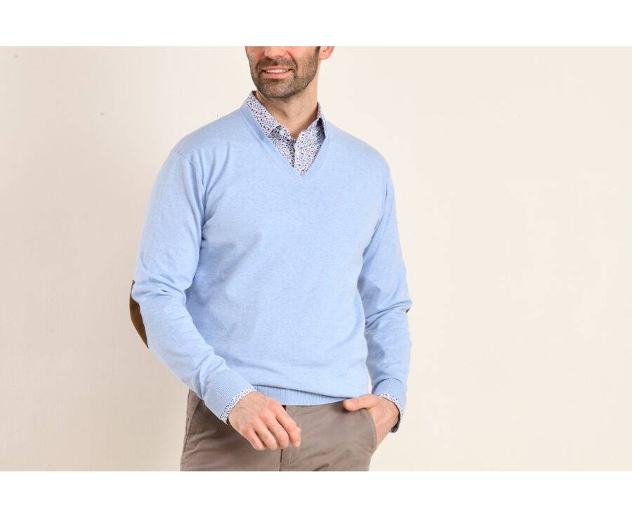 Blue sky cotton/cashmere thin v-neck jumper - VADIM