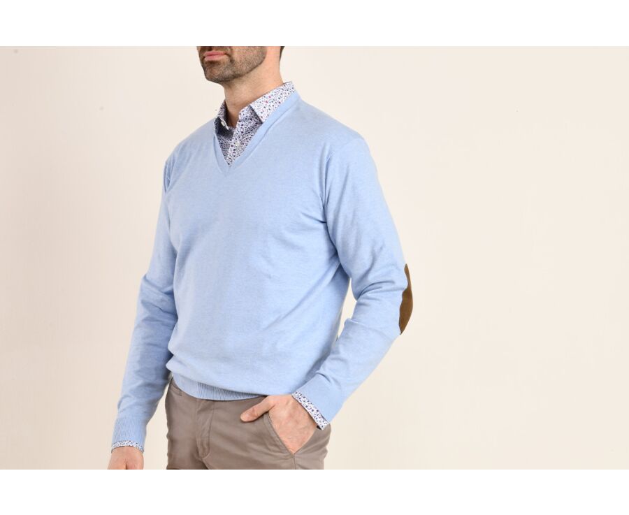 Blue sky cotton/cashmere thin v-neck jumper - VADIM