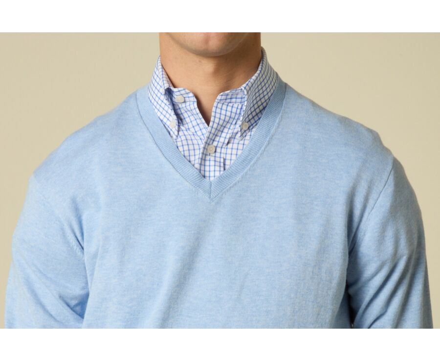 Blue sky cotton/cashmere thin v-neck jumper - VADIM