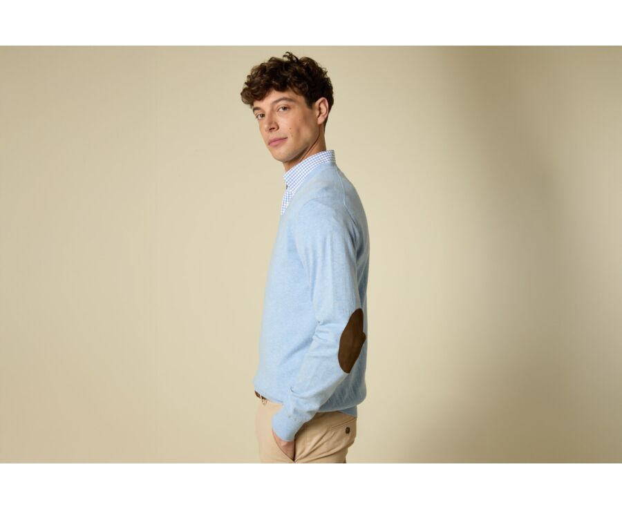 Blue sky cotton/cashmere thin v-neck jumper - VADIM