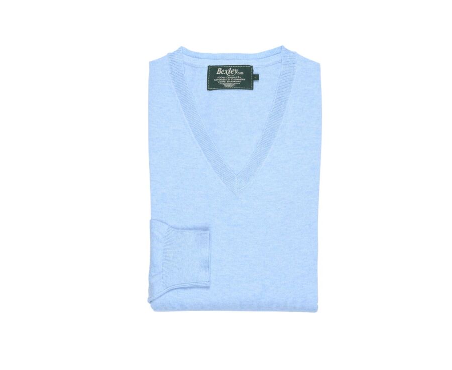 Blue sky cotton/cashmere thin v-neck jumper - VADIM