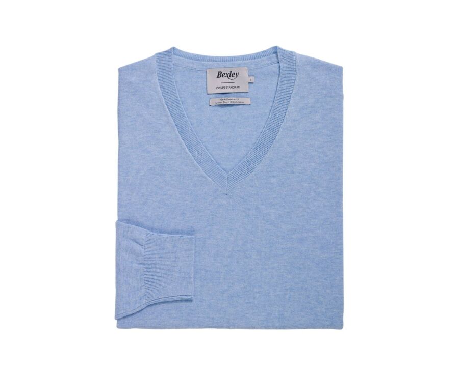 Blue sky cotton/cashmere thin v-neck jumper - VADIM