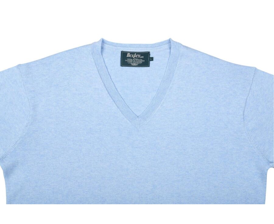 Blue sky cotton/cashmere thin v-neck jumper - VADIM