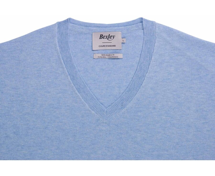 Blue sky cotton/cashmere thin v-neck jumper - VADIM