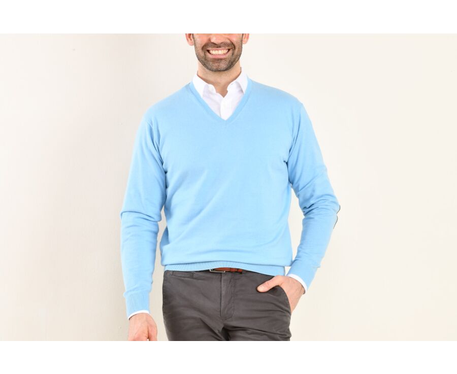 Azure Blue cotton/cashmere thin v-neck jumper - VADIM