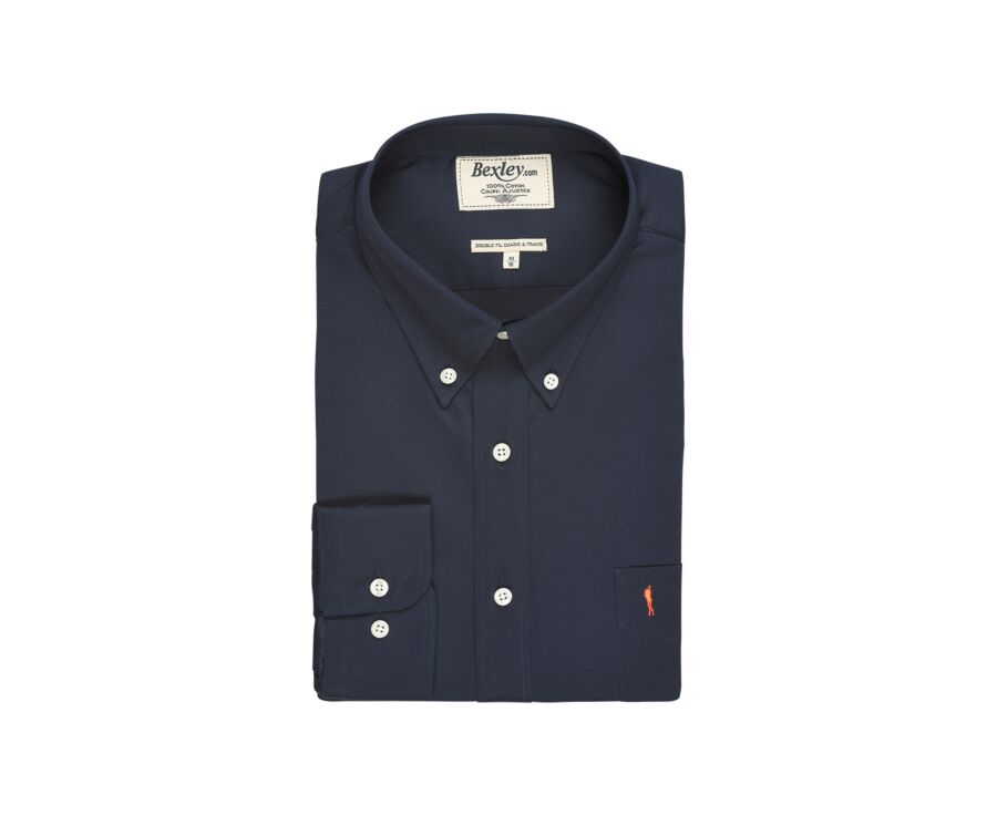 Navy shirt 100% cotton - Button down collar - ALVIN