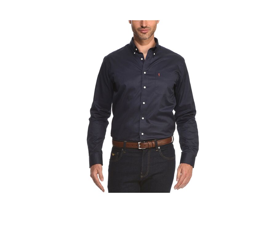 Navy shirt 100% cotton - Button down collar - ALVIN