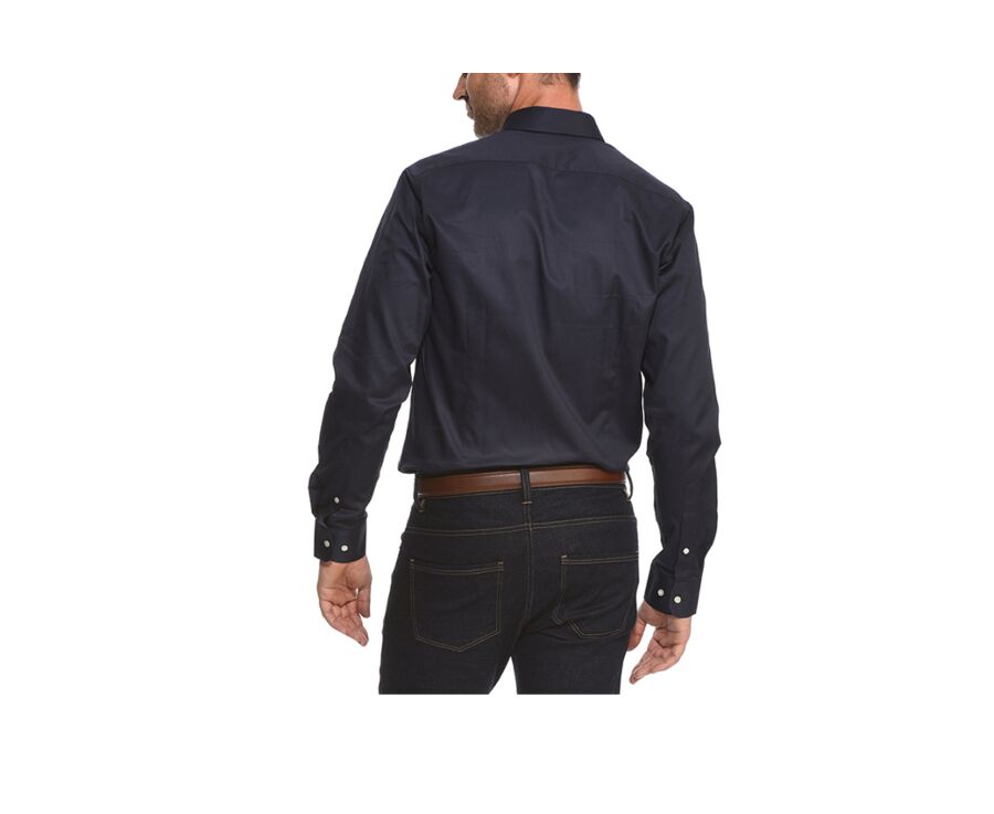 Navy shirt 100% cotton - Button down collar - ALVIN