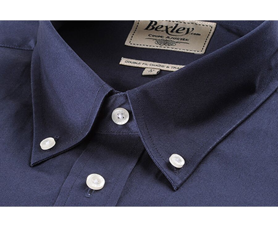 Navy shirt 100% cotton - Button down collar - ALVIN