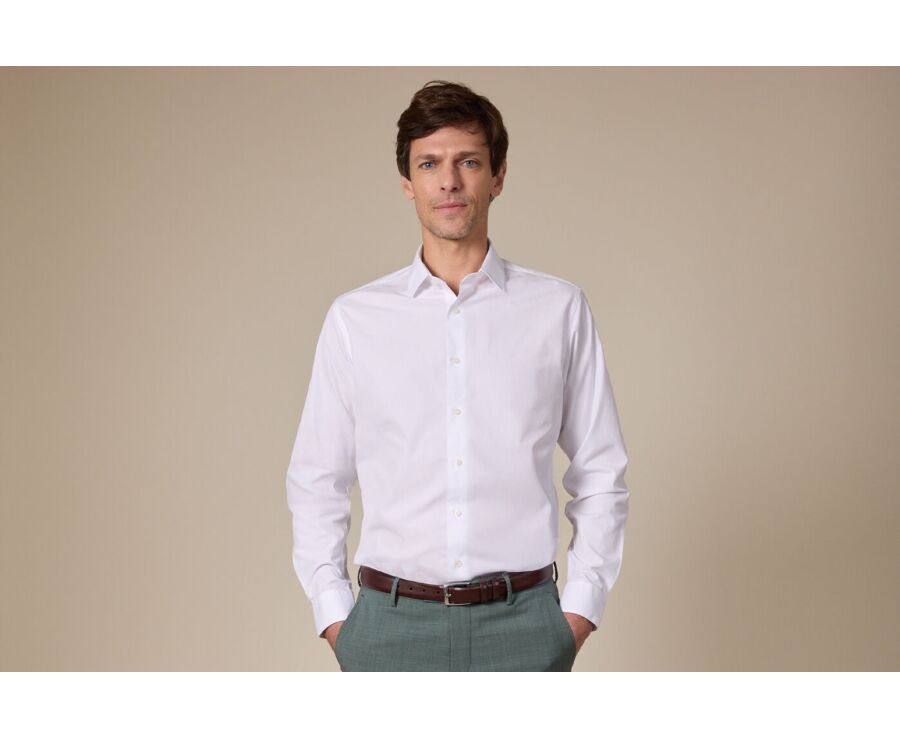 White Poplin Cotton Shirt - Straight collar - LOUIS CLASSIC
