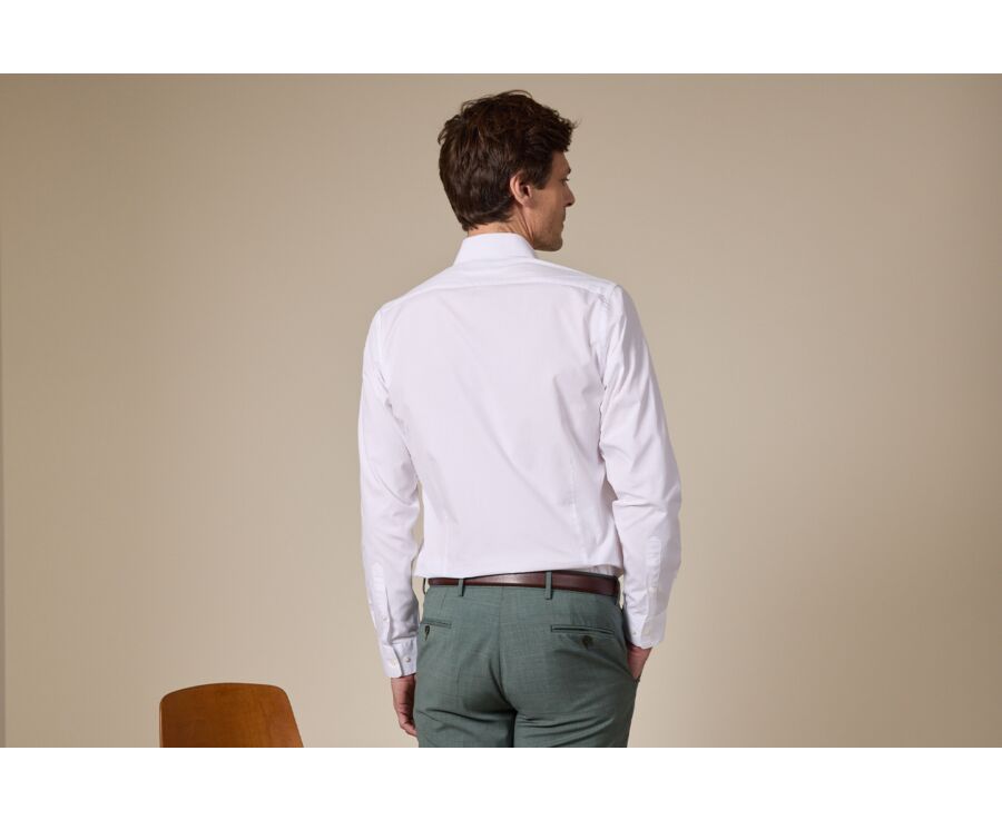 White Poplin Cotton Shirt - Straight collar - LOUIS CLASSIC