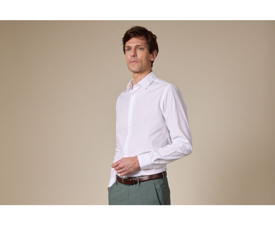 White Poplin Cotton Shirt - Straight collar - LOUIS CLASSIC