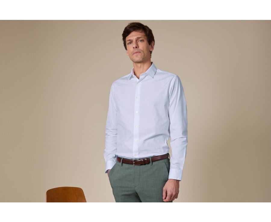 Pale Blue Poplin Cotton Shirt - Straight collar - LOUIS CLASSIC