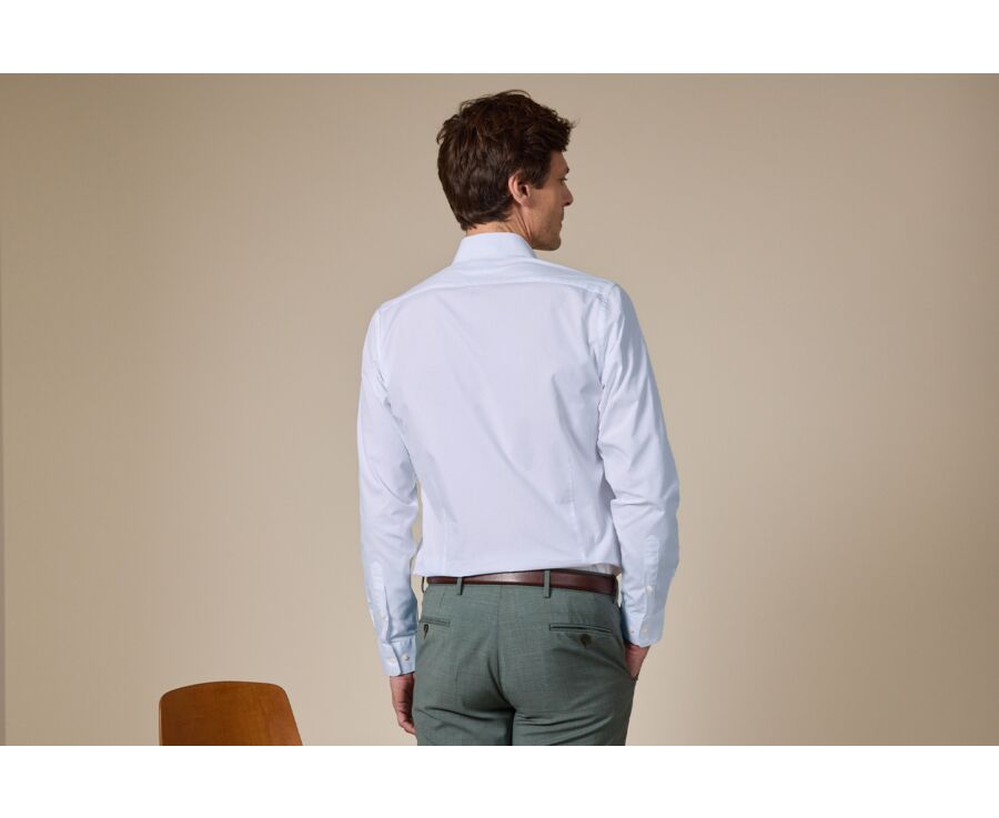 Pale Blue Poplin Cotton Shirt - Straight collar - LOUIS CLASSIC