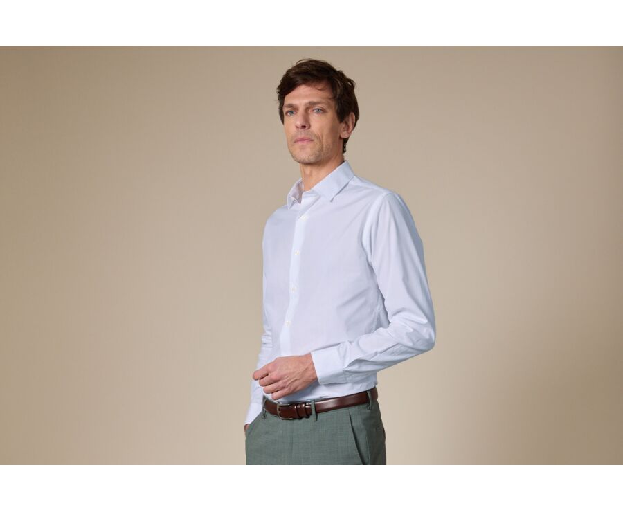 Pale Blue Poplin Cotton Shirt - Straight collar - LOUIS CLASSIC