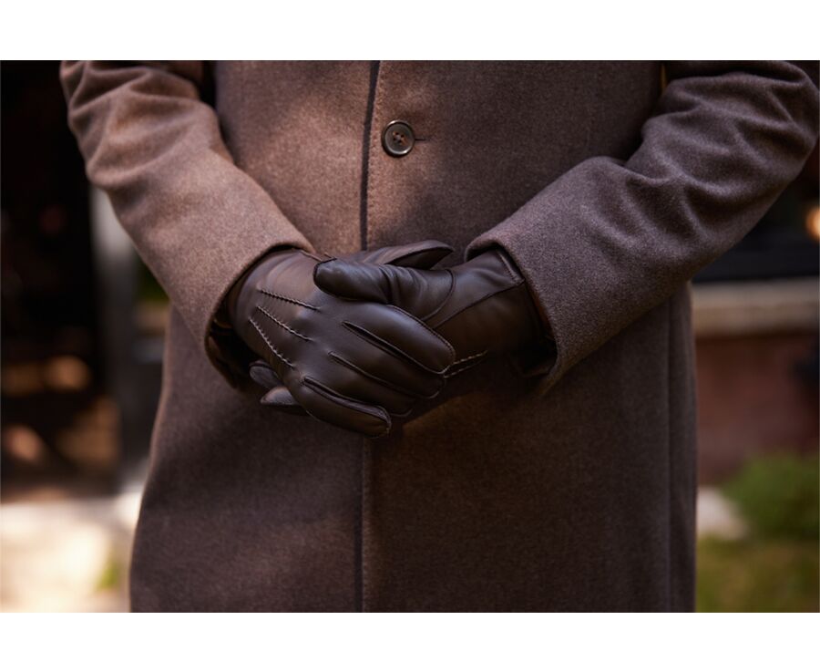 Chocolate lambskin Men's leather gloves