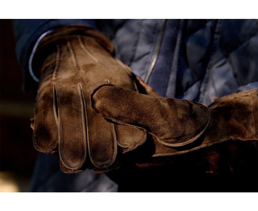 Men goat suede leather gloves