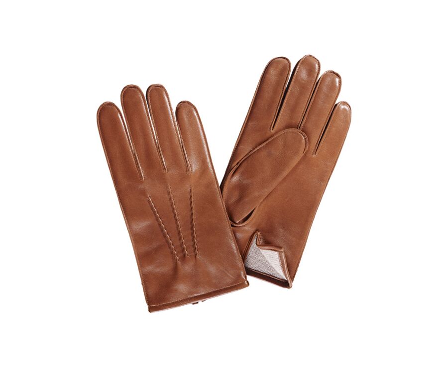 Brown Cognac lambskin Men's leather gloves