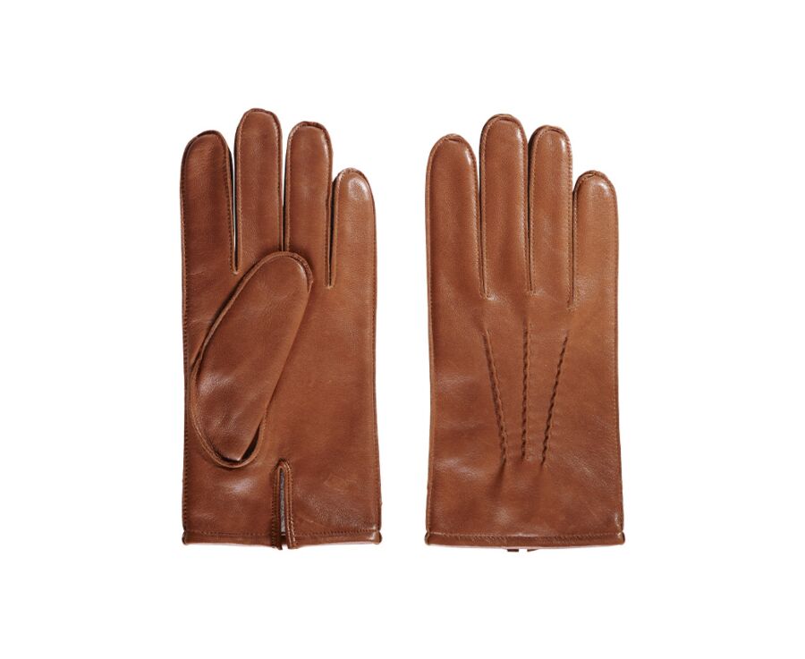 Brown Cognac lambskin Men's leather gloves