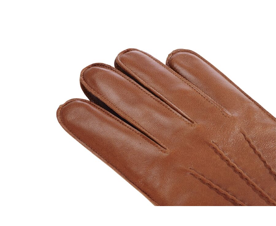 Brown Cognac lambskin Men's leather gloves