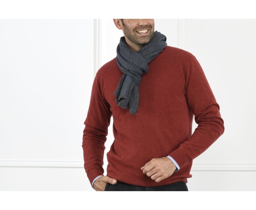 Blue Melange Herringbone light Wool and Cashmere scarf