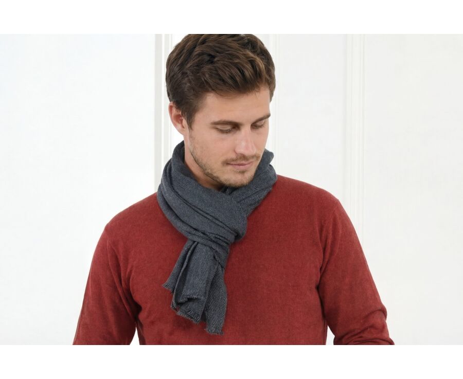 Blue Melange Herringbone light Wool and Cashmere scarf