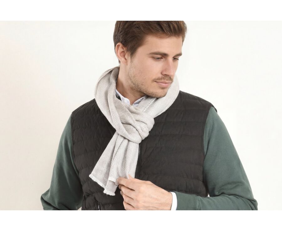 Beige and Ecru wool and cashmere scarf