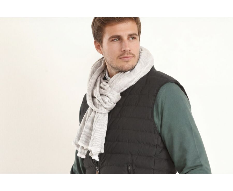 Beige and Ecru wool and cashmere scarf