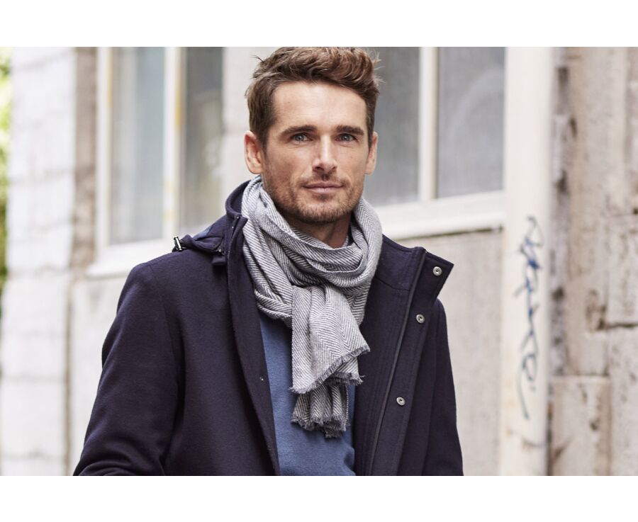 Grey & Ecru light Wool and Cashmere scarf