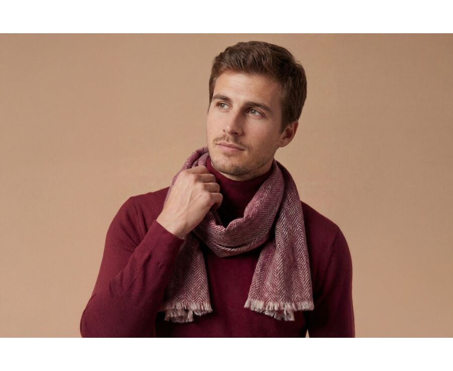 Burgundy & ecru Wool and Cashmere scarf