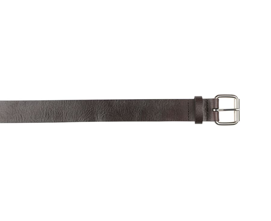 Men's Chocolate Leather Belt With Silver Buckle - KINGSWOOD SILVER