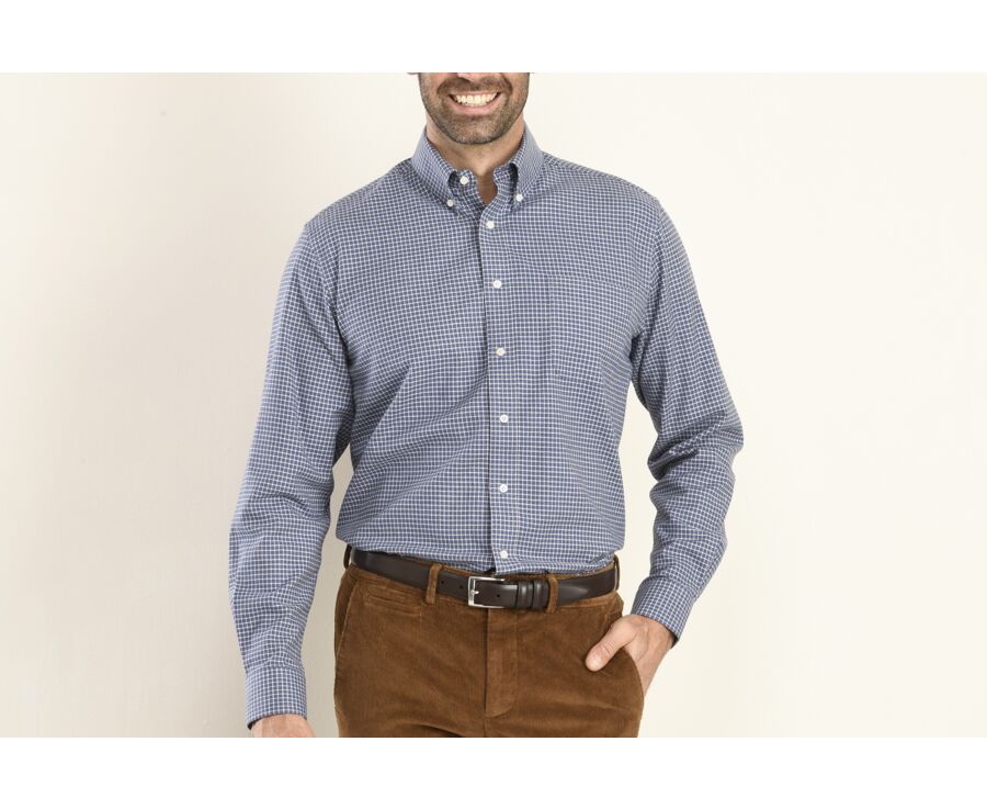 Navy Flannel shirt with white checks - BRODY