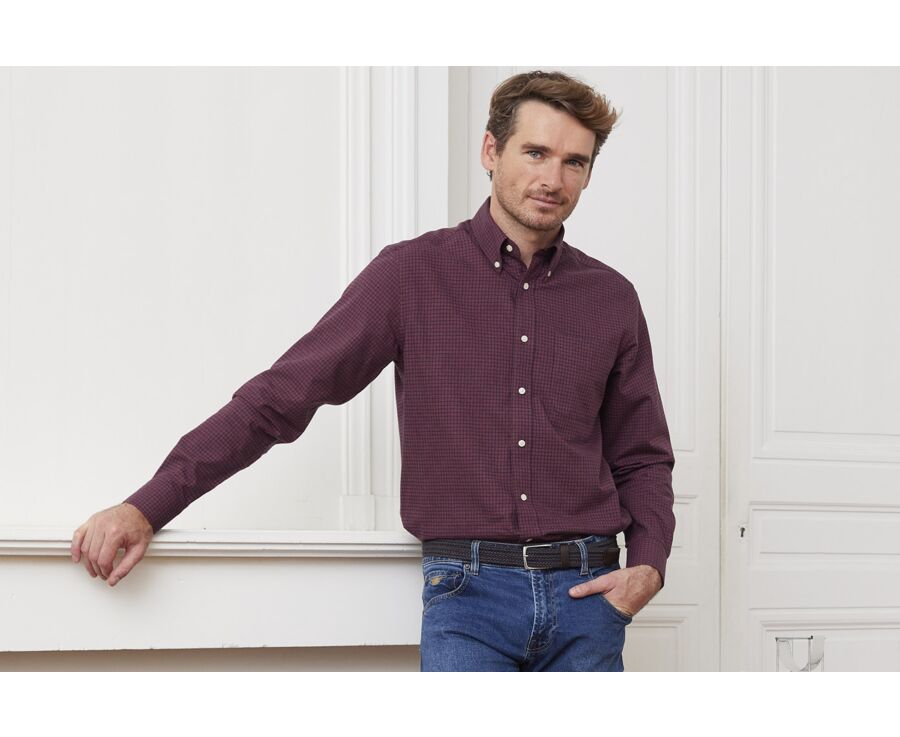Dark Red Flannel shirt with navy checks - BRODY