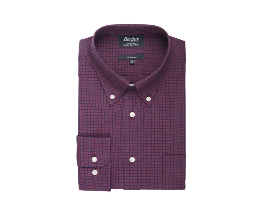 Dark Red Flannel shirt with navy checks - BRODY