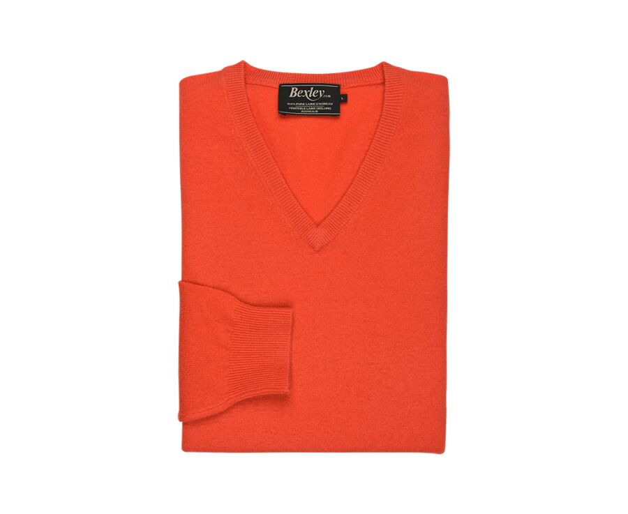 Fire Orange v-neck wool jumper - ELOUAN
